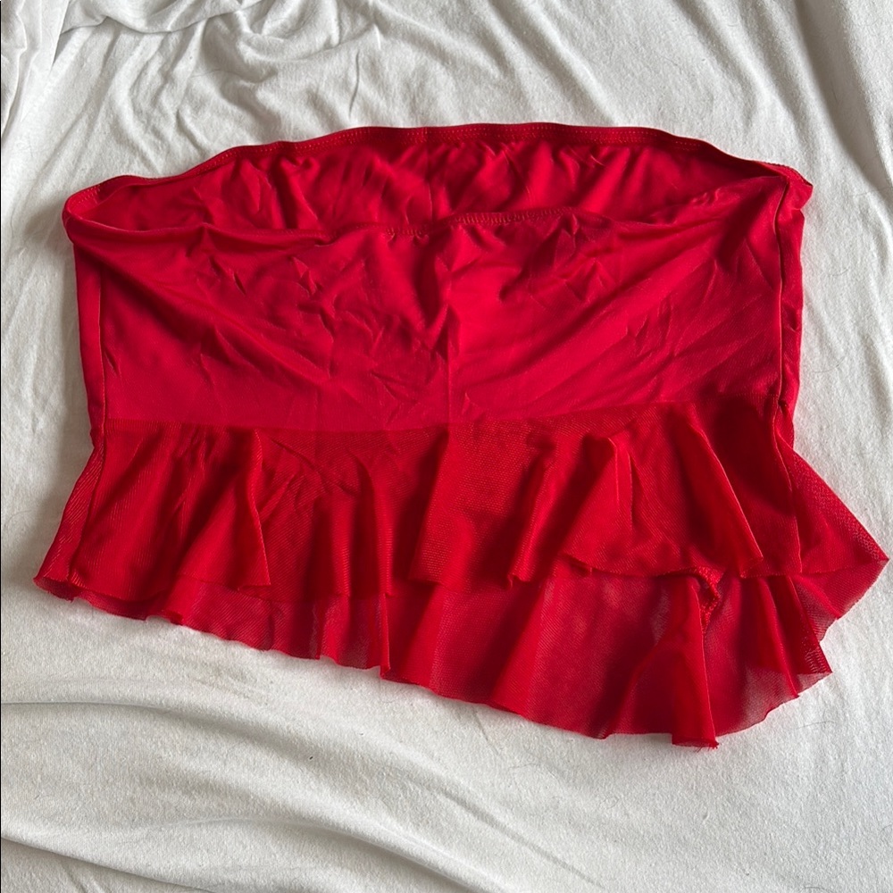 Red Strapless Ruffle Top - Picture 2 of 3